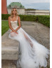 Beaded Lace Mini Wedding Dress With Tulle Skirt